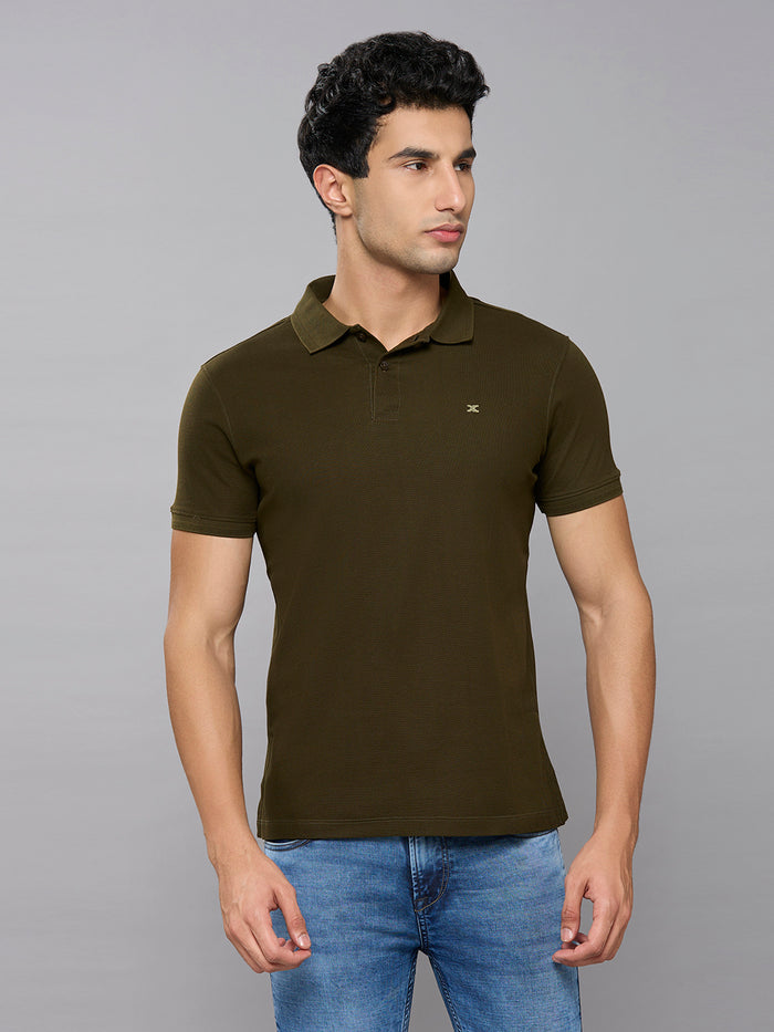 Men's Olive Solid Slim Fit T-Shirts