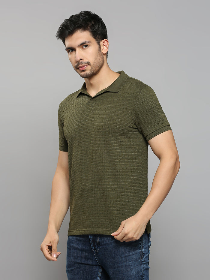 Men's Olive Solid Slim Fit T-Shirts