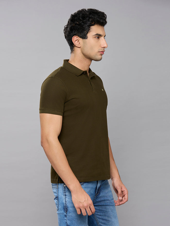 Men's Olive Solid Slim Fit T-Shirts