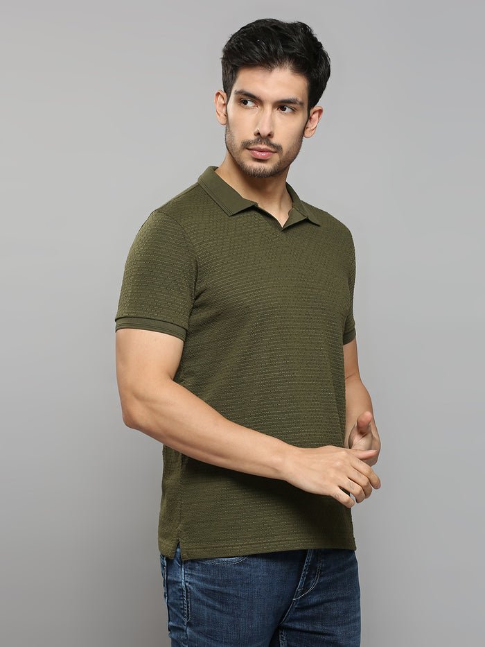 Men's Olive Solid Slim Fit T-Shirts