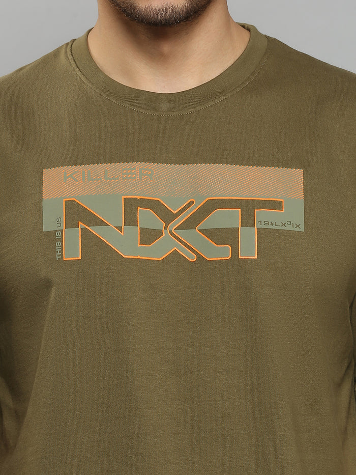 Men's Olive Solid Slim Fit T-Shirts