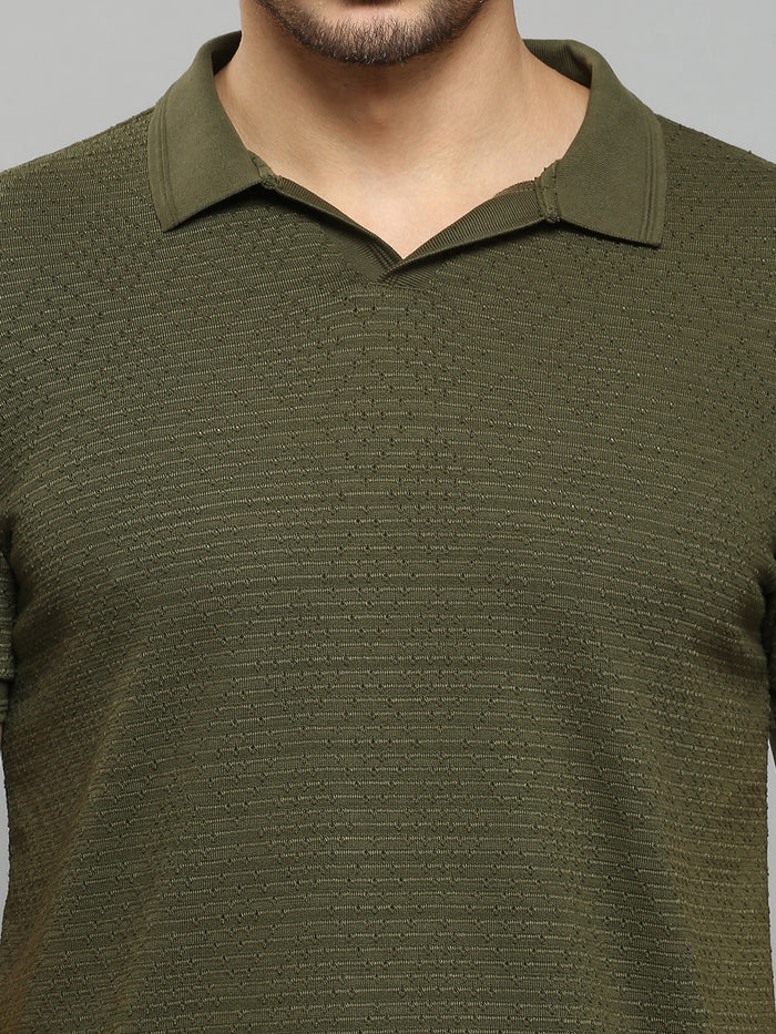 Men's Olive Solid Slim Fit T-Shirts