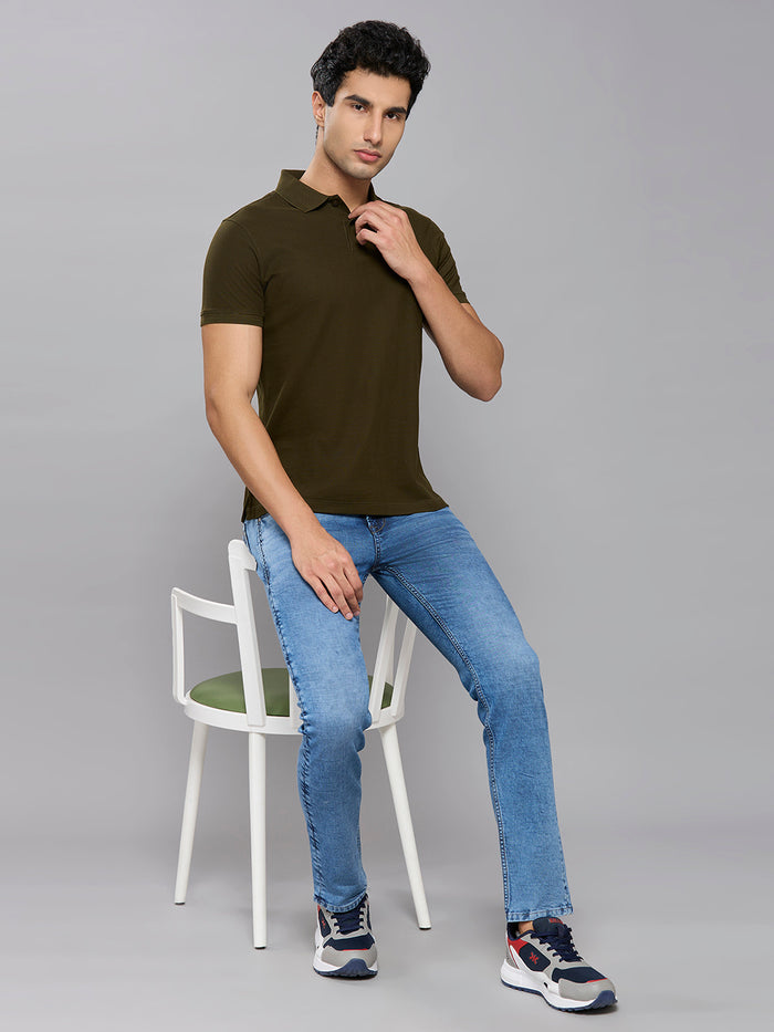 Men's Olive Solid Slim Fit T-Shirts