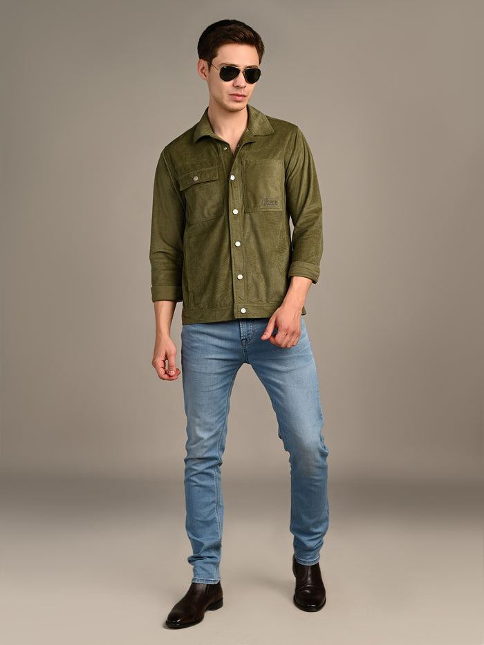Men's Olive Solid Straight Fit