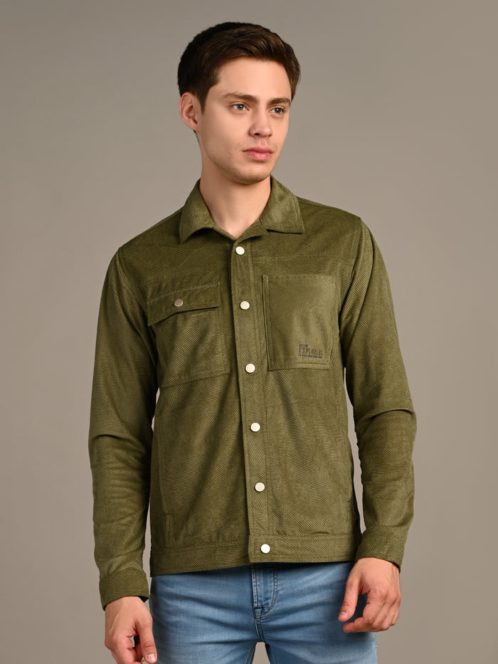 Men's Olive Solid Straight Fit