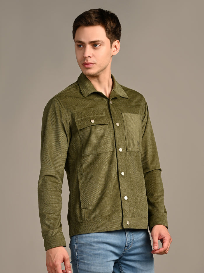 Men's Olive Solid Straight Fit