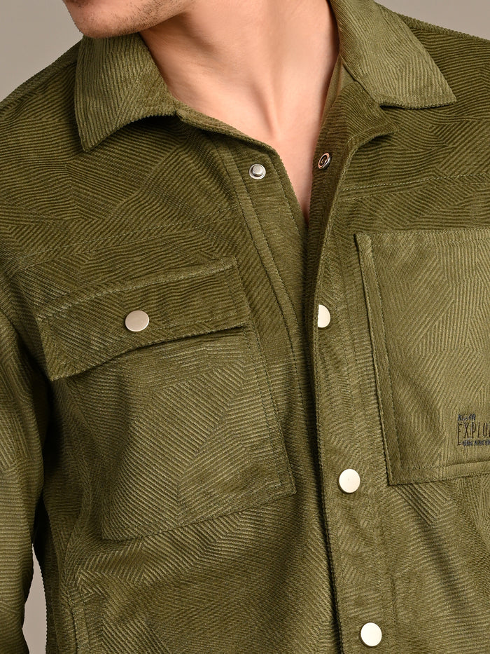Men's Olive Solid Straight Fit