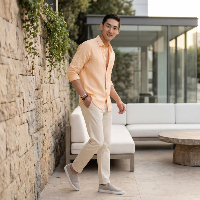 Men's Orange Solid Slim Fit Shirts