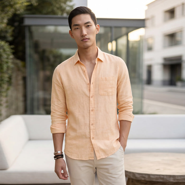 Men's Orange Solid Slim Fit Shirts