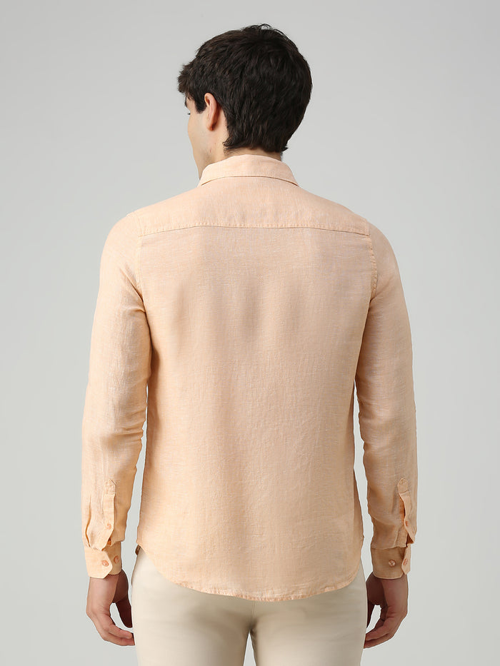 Men's Orange Solid Slim Fit Shirts
