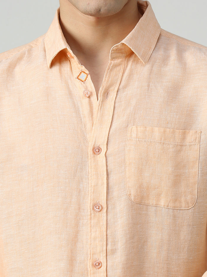 Men's Orange Solid Slim Fit Shirts