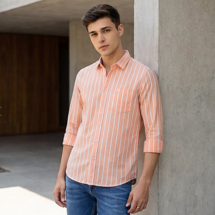 Men's Orange Striped Slim Fit Shirts