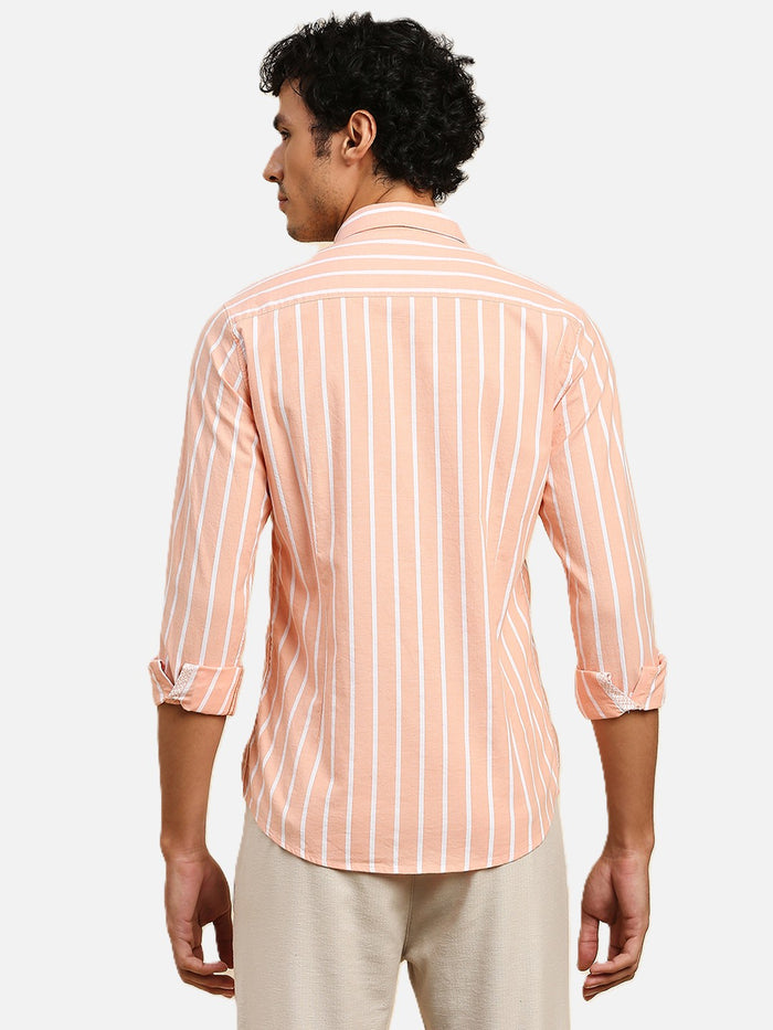 Men's Orange Striped Slim Fit Shirts