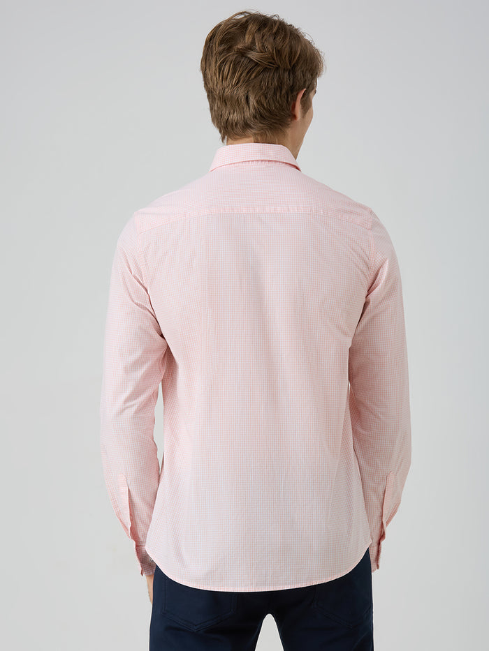 Men's Peach Checks Slim Fit Shirts