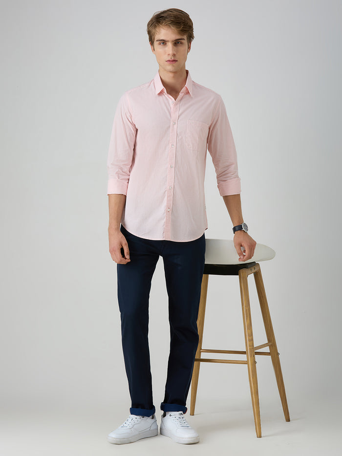 Men's Peach Checks Slim Fit Shirts