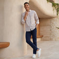 Men's Peach Printed Slim Fit Shirts