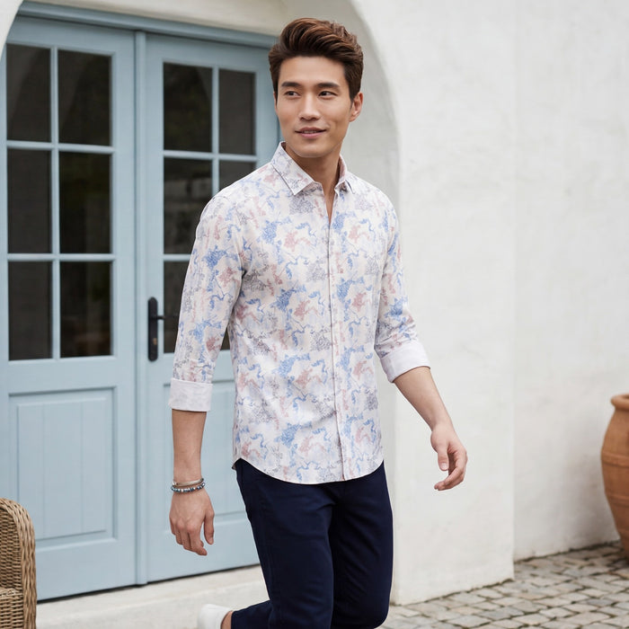 Men's Peach Printed Slim Fit Shirts