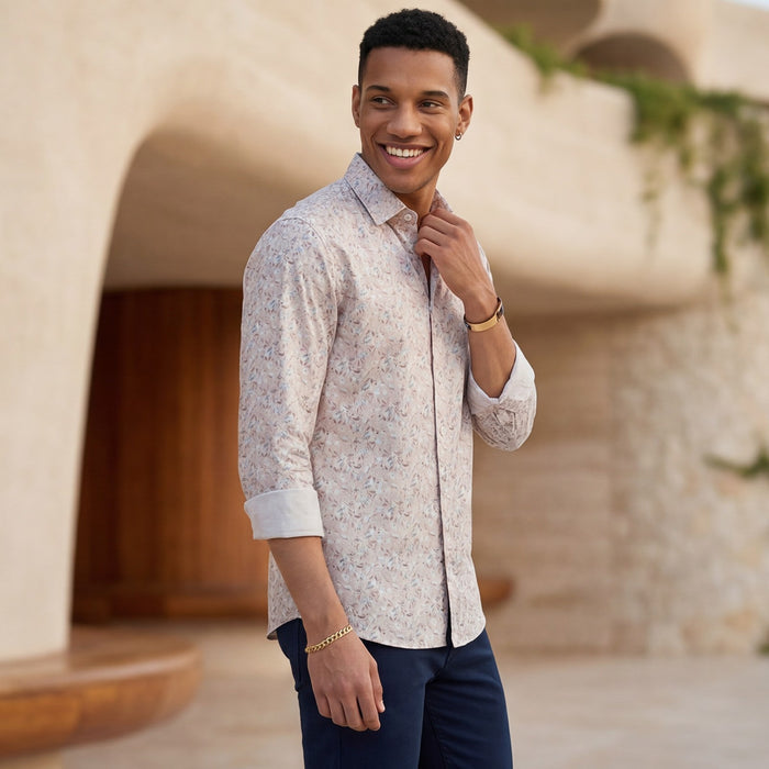 Men's Peach Printed Slim Fit Shirts