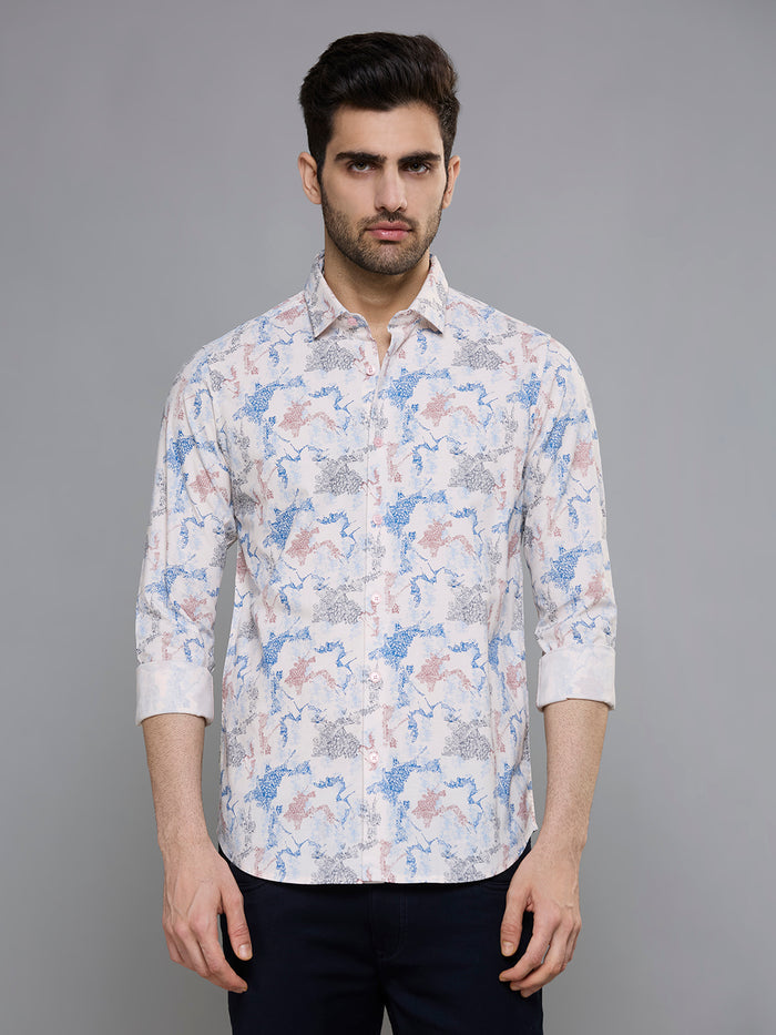 Men's Peach Printed Slim Fit Shirts