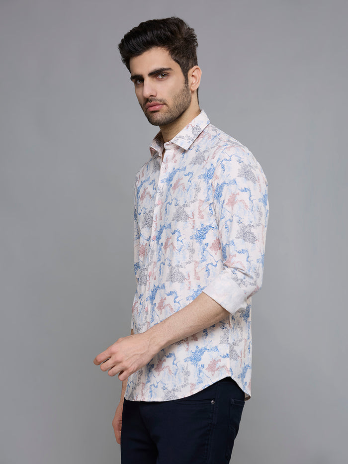 Men's Peach Printed Slim Fit Shirts