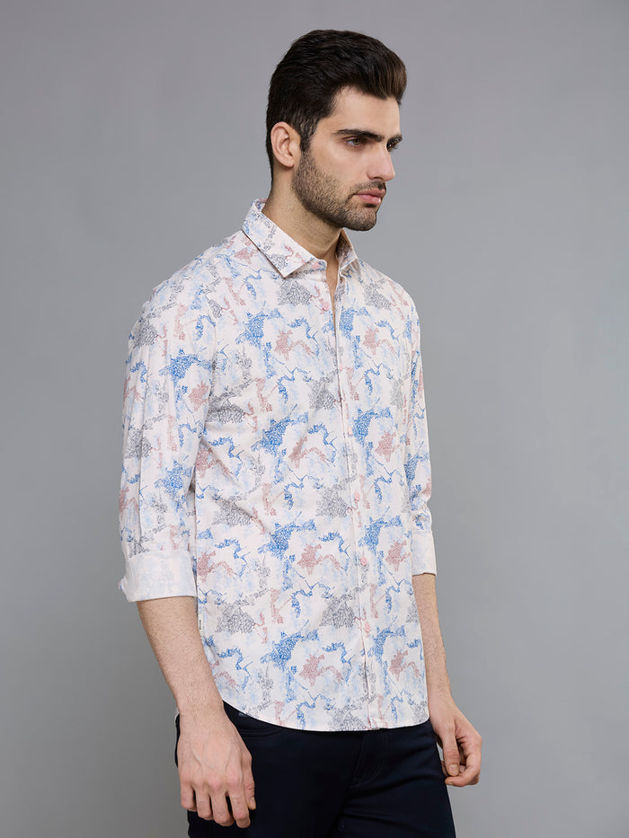 Men's Peach Printed Slim Fit Shirts