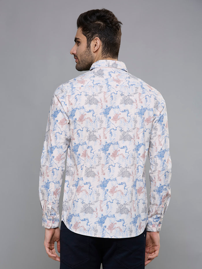 Men's Peach Printed Slim Fit Shirts
