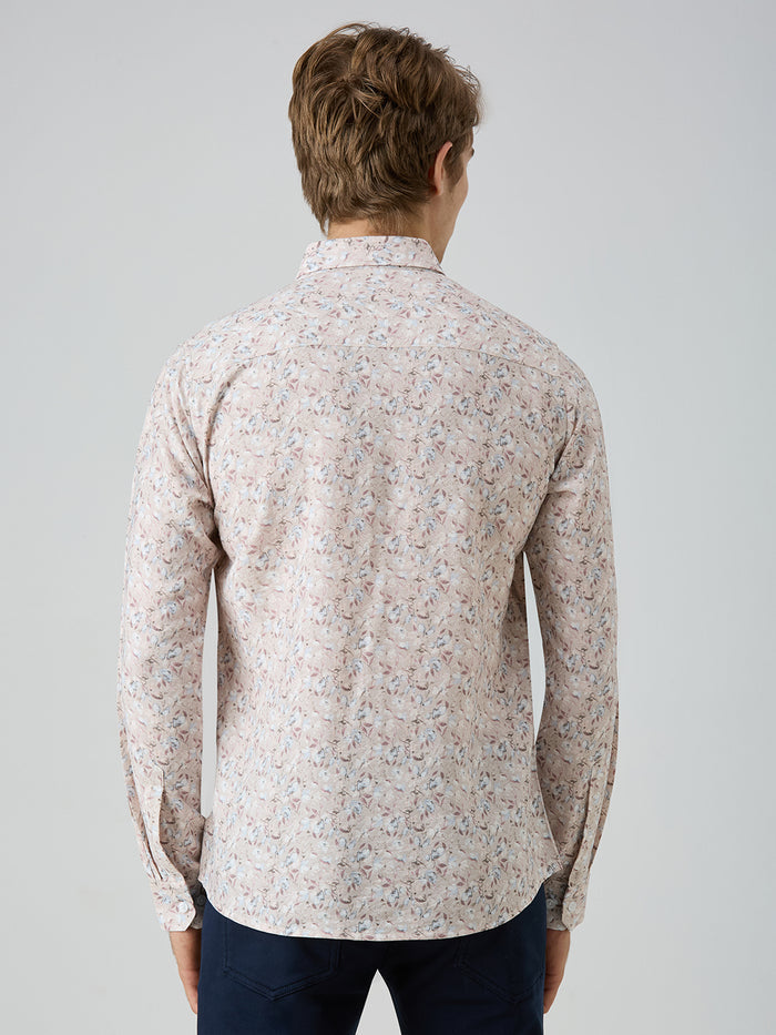 Men's Peach Printed Slim Fit Shirts