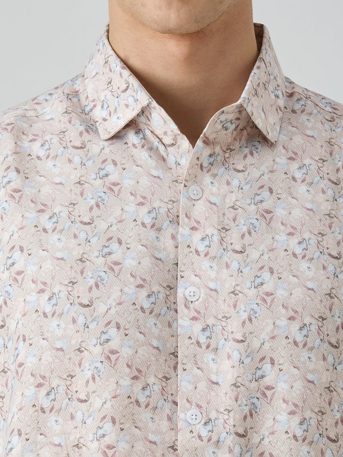 Men's Peach Printed Slim Fit Shirts