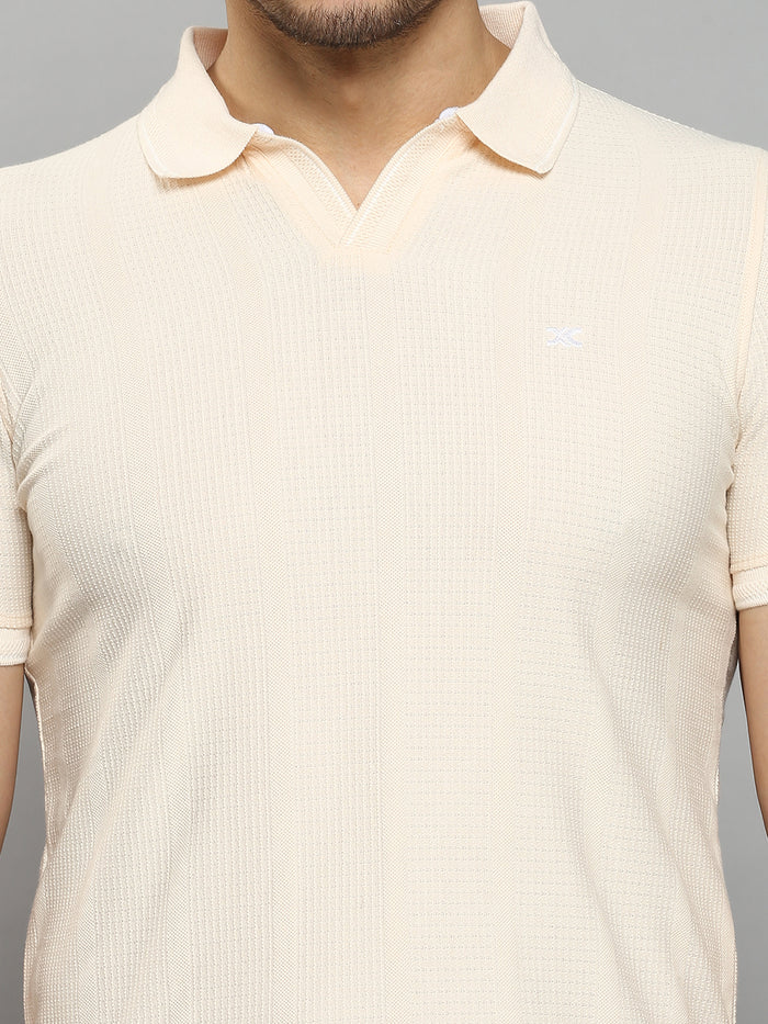 Men's Peach Solid Slim Fit T-Shirts