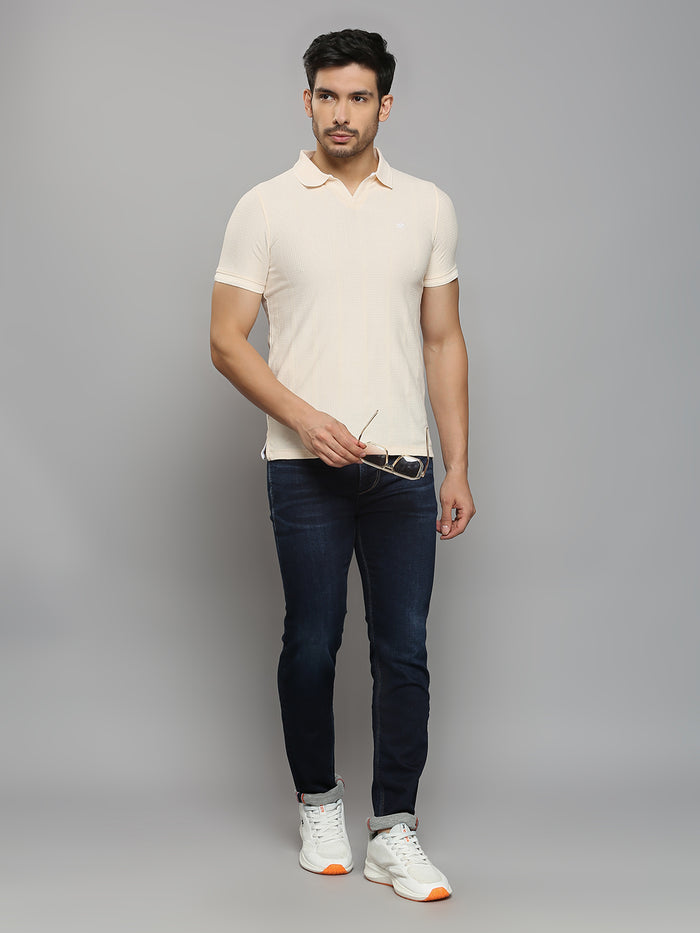 Men's Peach Solid Slim Fit T-Shirts