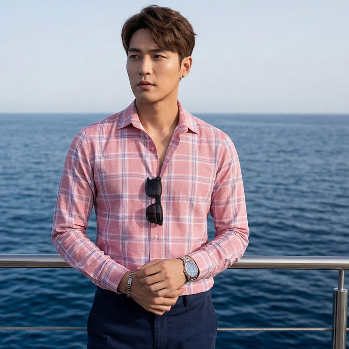 Men's Pink Checks Slim Fit Shirts
