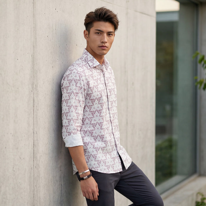 Men's Pink Printed Slim Fit Shirts