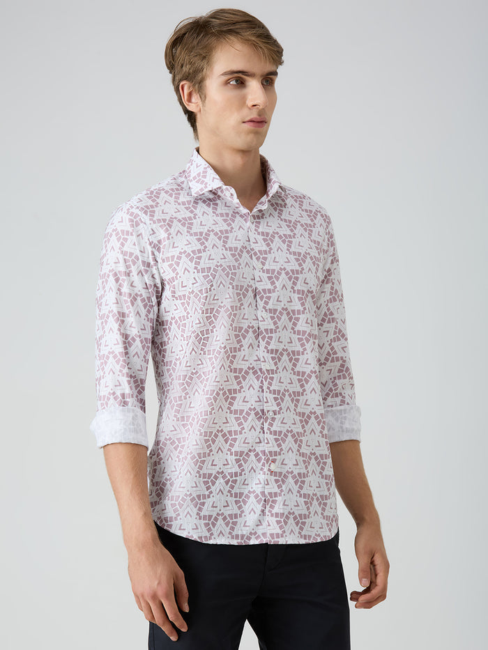 Men's Pink Printed Slim Fit Shirts