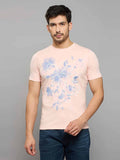 Men's Pink Printed Slim Fit T-Shirts