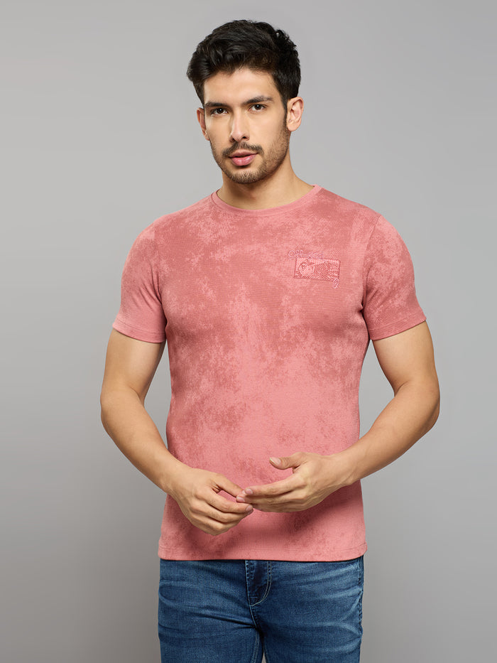 Men's Pink Printed Slim Fit T-Shirts