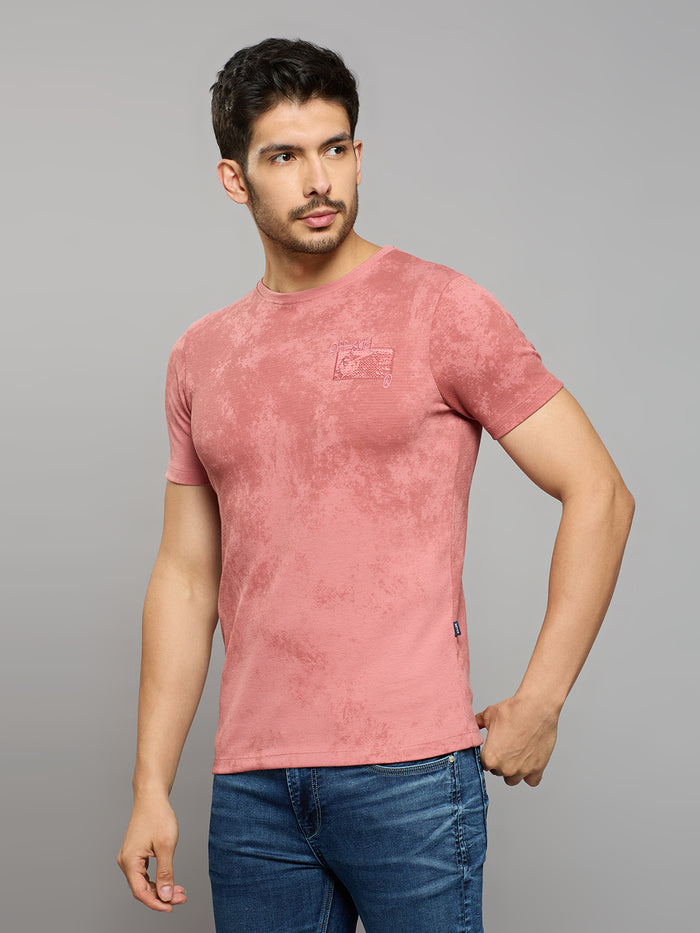 Men's Pink Printed Slim Fit T-Shirts