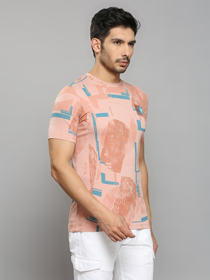 Men's Pink Printed Slim Fit T-Shirts