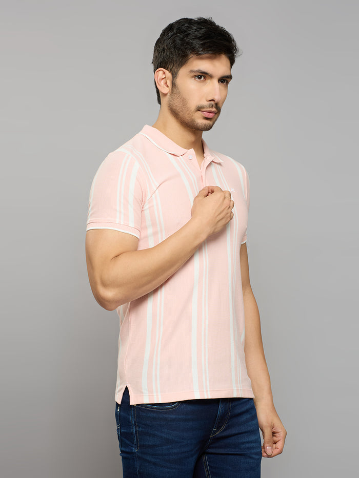 Men's Pink Printed Slim Fit T-Shirts
