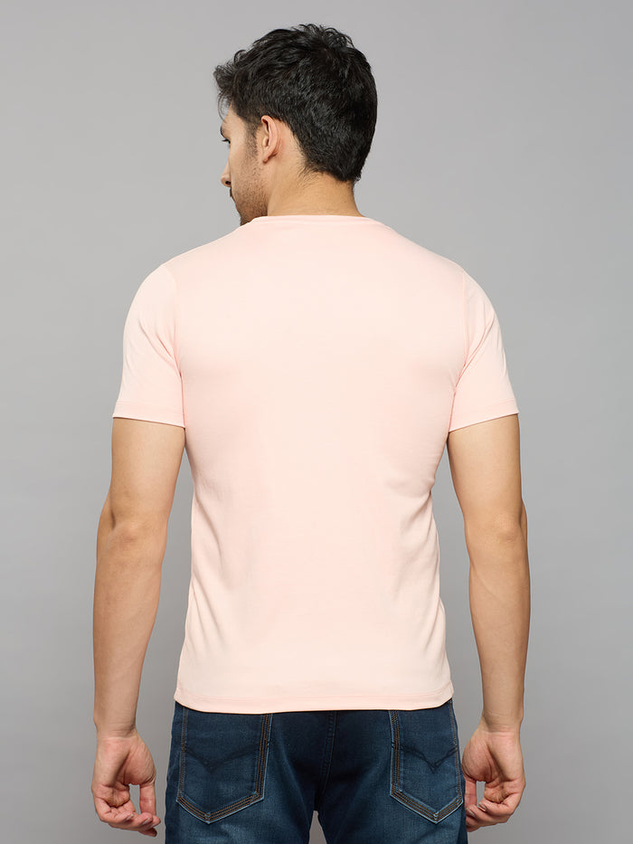 Men's Pink Printed Slim Fit T-Shirts