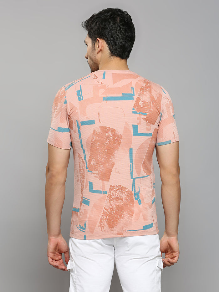 Men's Pink Printed Slim Fit T-Shirts