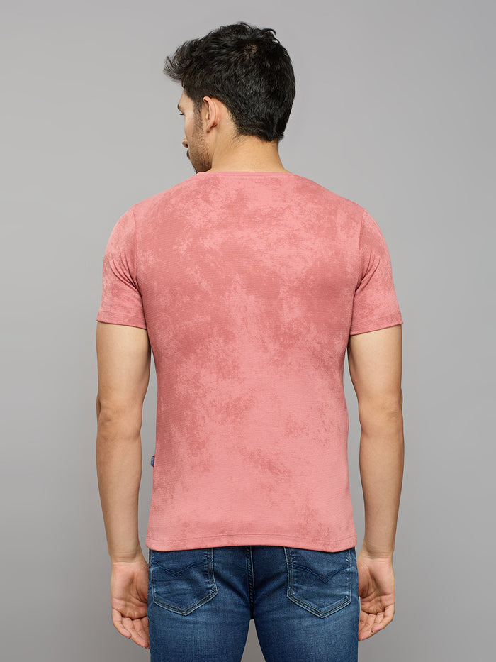 Men's Pink Printed Slim Fit T-Shirts