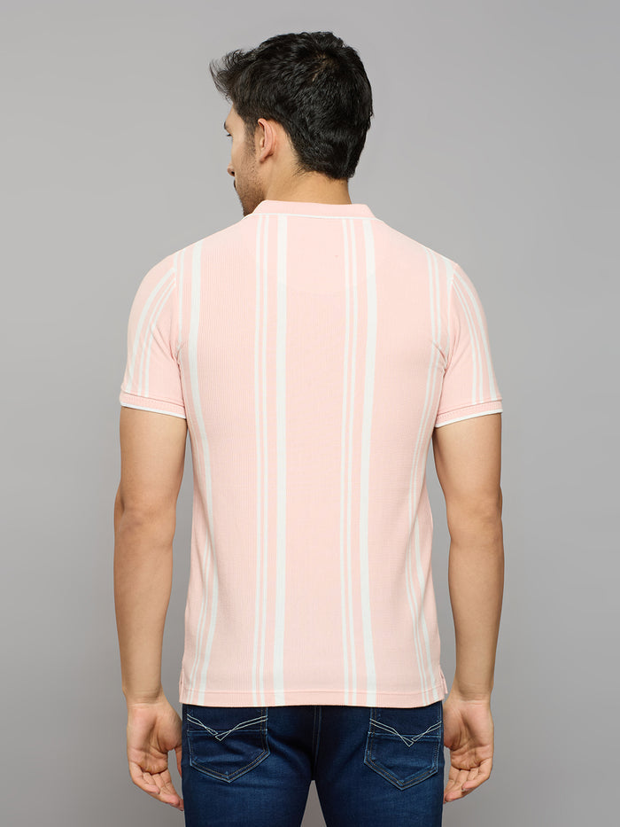 Men's Pink Printed Slim Fit T-Shirts