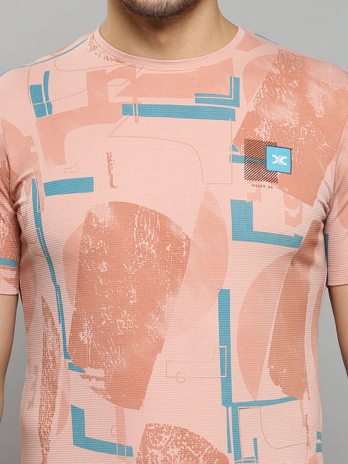 Men's Pink Printed Slim Fit T-Shirts