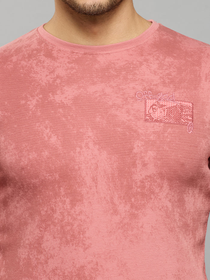 Men's Pink Printed Slim Fit T-Shirts
