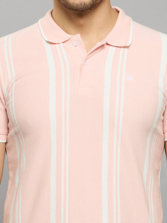 Men's Pink Printed Slim Fit T-Shirts