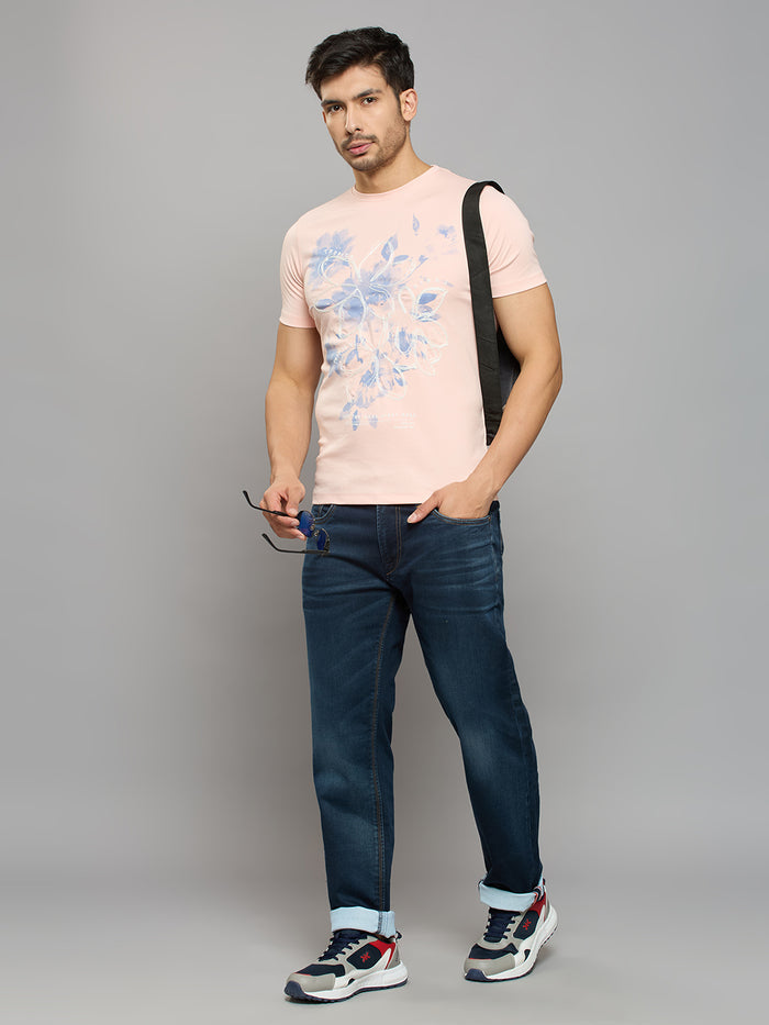Men's Pink Printed Slim Fit T-Shirts