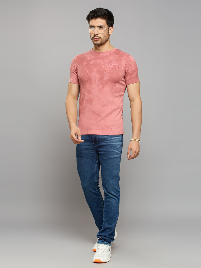 Men's Pink Printed Slim Fit T-Shirts
