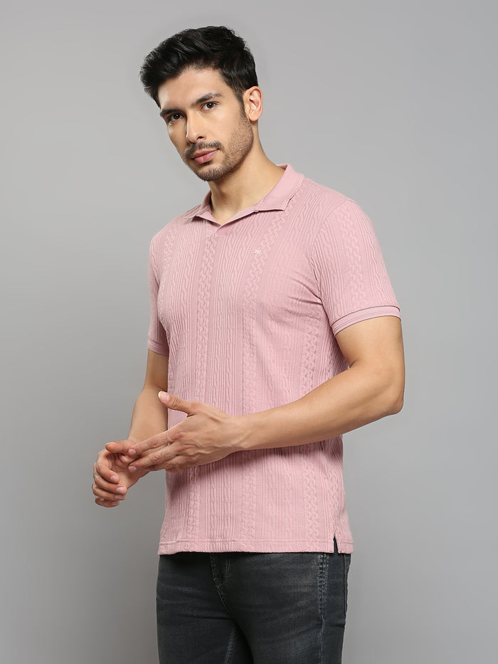 Men's Pink Solid Slim Fit T-Shirts