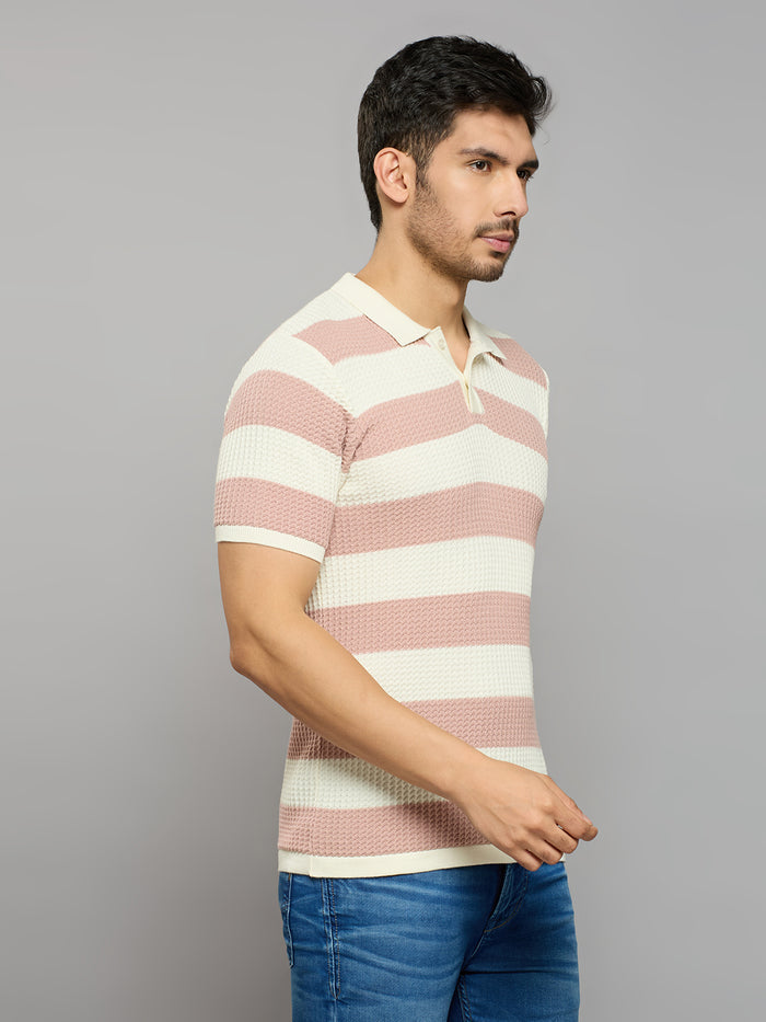 Men's Pink Striped Flat Knits