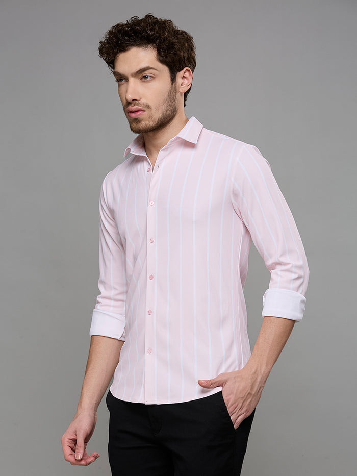 Men's Pink Striped Straight Fit Shirts